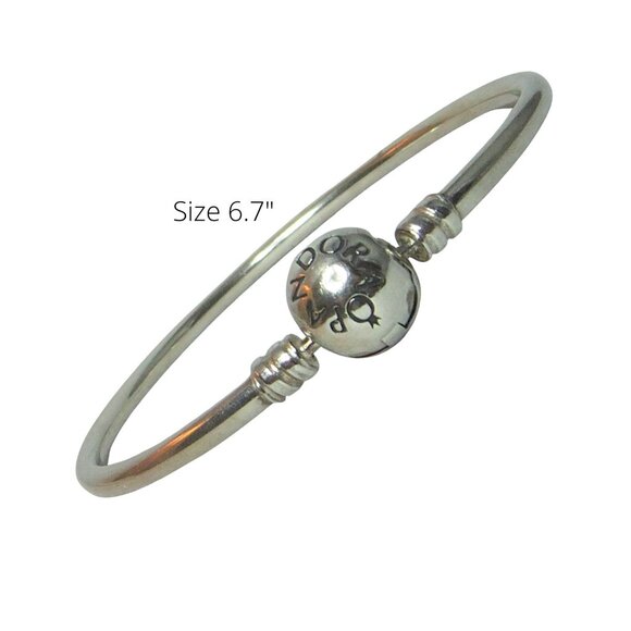 Pandora Bangle Charm Bracelet Ball Clasp Sterling Silver 6.7"  590713 - Picture 1 of 8